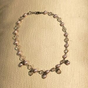 Pink pearl beaded charm necklace